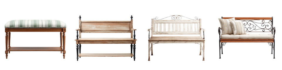 Collection of Vintage Antique Wooden Benches and Furniture