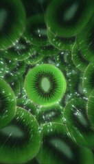 Vibrant kiwi slices in a swirling vortex