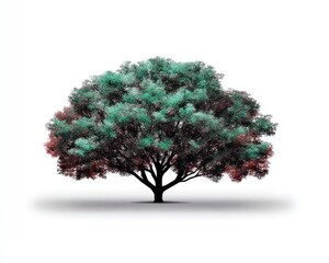 Vibrant teal and maroon tree silhouette