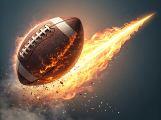 3D American Football with Bright Flame Trail – No Logo
