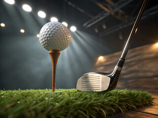 3D Golf Ball on Tee with Club – Photorealistic Concept Art