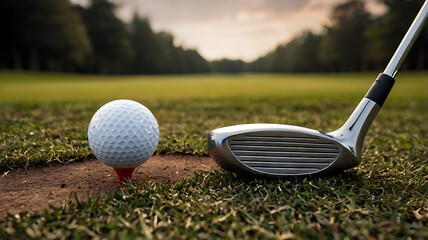 3D Golf Ball on Tee with Club – Photorealistic Concept Art