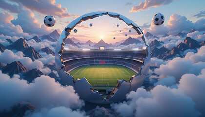 Surreal 3D Football World Inside a Sphere