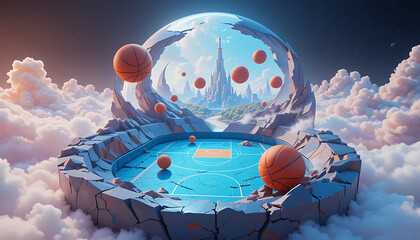Fantasy 3D Basketball World in a Sphere