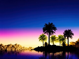 Tropical island at sunset