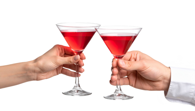 Couple Cheers Cosmopolitan Martini, Isolated on Transparent Background