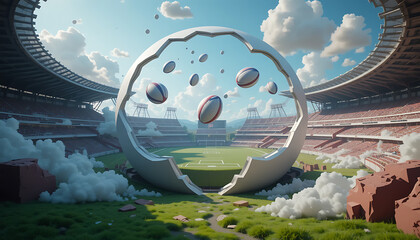 Futuristic 3D Rugby World in a Cracked Sphere