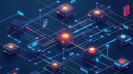 Isometric diagram of hybrid network topology showing star and mesh integration with labeled nodes Classic and Modern Network Topologies Enterprise Cloud and Edge Architecture Visualization