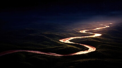 Winding river at night