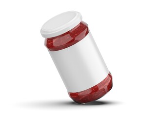 Fresh tomato puree jar mockup, tomato paste bottle with label on isolated white background, 3d...