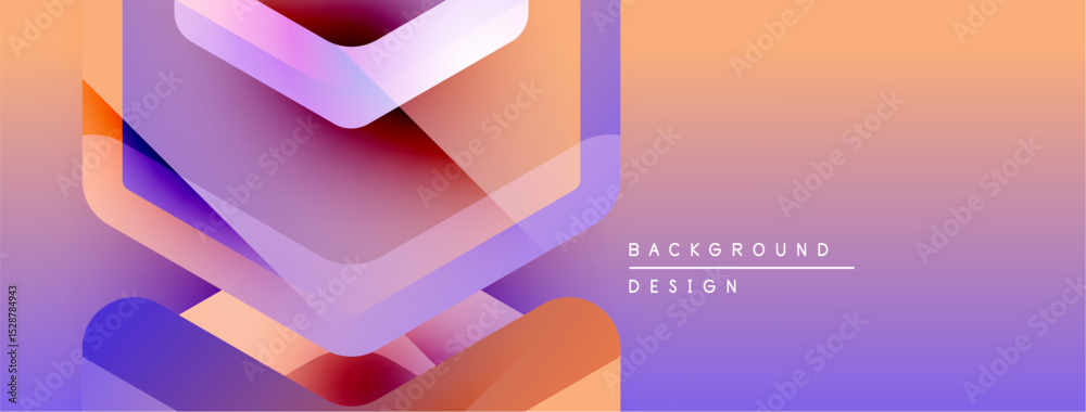 Poster abstract shapes overlap, creating vibrant gradient effect. soft orange, purple hues dominate composi