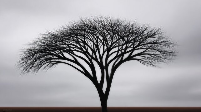 Silhouette tree against a muted grey sky - Powered by Adobe