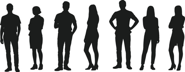 Diverse Human Silhouettes: Minimalist Group Illustration, Black and White Figures for Creative Projects  flat vector illustration