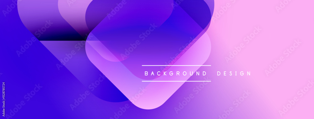Poster Abstract gradients blend purple, pink hues. Overlapping shapes create dynamic visual effect. Minimal text present, modern design aesthetic.
