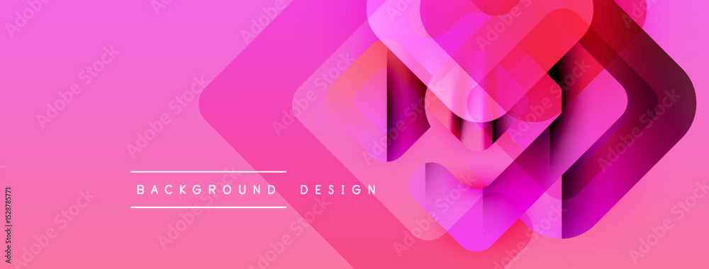 Aufkleber Abstract geometric shapes overlap, creating vibrant pink gradient background. Modern design elements suggest dynamic visual experience.
