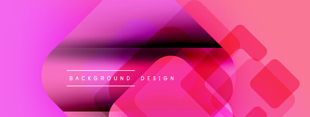 Abstract pink background. Overlapping geometric shapes create dynamic visual effect. Modern design elements present smooth gradients.