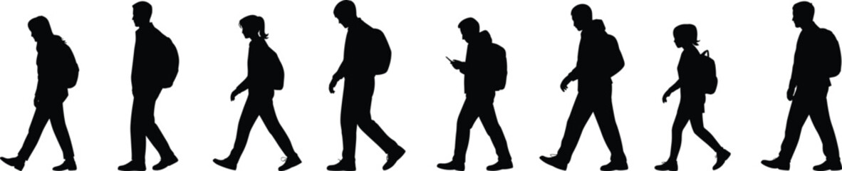Focused Individual in Crowd Silhouette: Minimalist Human Figures, Black and White Illustration for Creative Projects  flat vector illustration