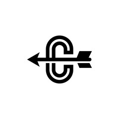 Letter C logo with arrow monogram concept. Letter C archery sport logo icon. 