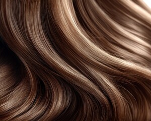 Naklejka premium Close-up of silky, wavy brown hair showcasing its shine and texture.