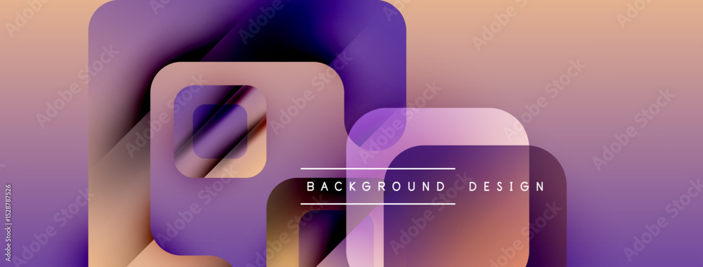 Poster Abstract geometric shapes overlap, creating gradient color transitions. Modern design with purple, pink hues. Background texture visible.