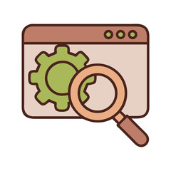 Search and Settings Optimization Icon – SEO Tools, Configuration, and Performance Strategy Symbol