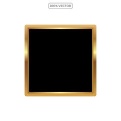 Black button with golden frame vector illustration. 3d glossy elegant design for empty label on transparant background