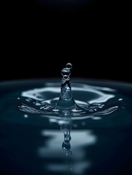 Freeze shot close up falling drop of clear water with waves splash black background purity liquid reflection transparent macro photography impact purity aqua bubble drink ecology nature