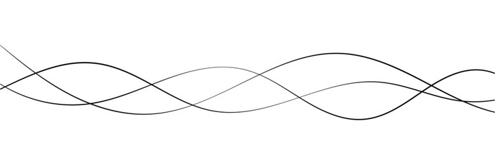 Abstract Wavy Line. Wavy line horizontal divider outline minimalist art. Thin line wavy abstract vector. Curve wave seamless pattern. Line art striped graphic template. On white background in eps 10.