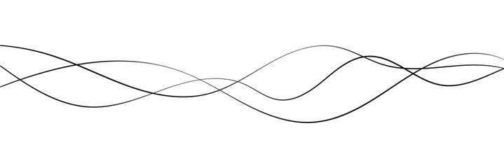 Abstract Wavy Line. Wavy line horizontal divider outline minimalist art. Thin line wavy abstract vector. Curve wave seamless pattern. Line art striped graphic template. On white background in eps 10.