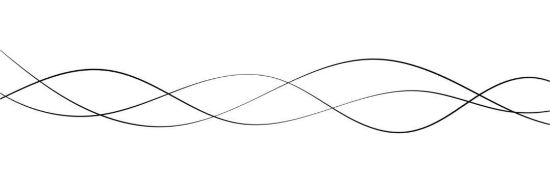 Abstract Wavy Line. Wavy line horizontal divider outline minimalist art. Thin line wavy abstract vector. Curve wave seamless pattern. Line art striped graphic template. On white background in eps 10.