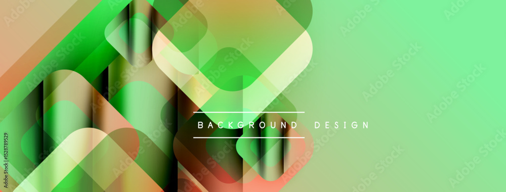 Aufkleber Abstract geometric shapes overlap, creating vibrant green, orange gradients. Modern design elements suggest dynamic visual experience.