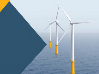Offshore Wind Turbines in Ocean with Clear Sky and Unique Geometric Shape on a Vibrant Color Background
