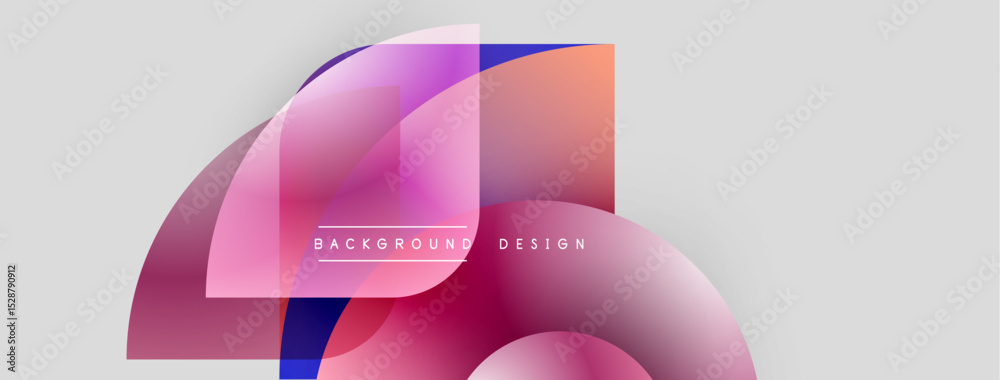 Poster abstract shapes overlap, creating vibrant pink, purple gradients. text reads background design cente