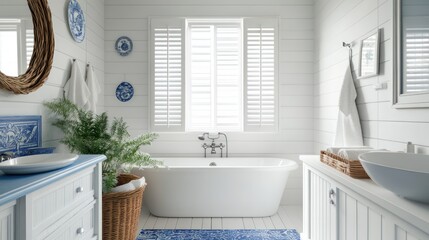 Bright, seaside-themed bathroom