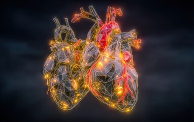 Two 3D polygonal hearts