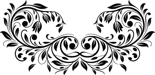 Fototapeta premium Elegant Black and White Floral Swirl Design Perfect for Invitations Decorations and Branding Projects, silhouette