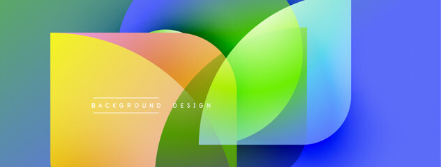 Abstract colorful shapes overlap. Gradient hues blend, creating dynamic visual effect. Modern design element for backgrounds.