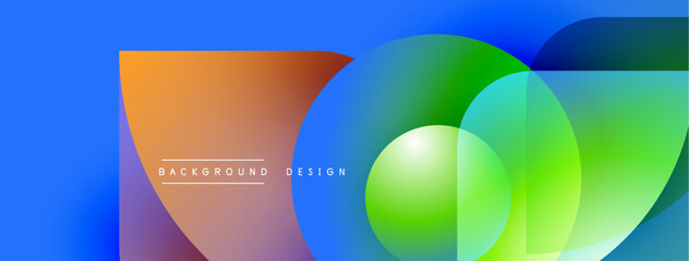 Abstract colorful overlapping circles create dynamic background. Gradient hues blend, forming modern visual design. Text reads background design.