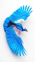 Vibrant blue peacock in flight