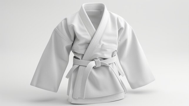 White judo gi set with jacket, pants, and belt for martial arts training and competition use