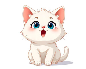 Fototapeta premium Adorable White Kitten A Cute Cartoon Illustration of a Happy Feline Friend