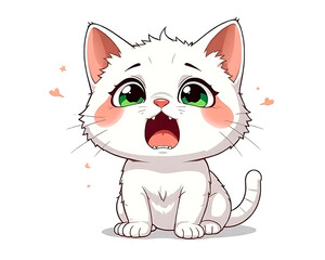 Obraz premium Adorable Surprised Kitty A Cute White Kitten Illustration with Big Eyes and Open Mouth