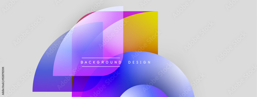 Aufkleber Abstract colorful shapes overlap. Gradient hues blend, creating dynamic visual effect. Minimalist design with text overlay present.