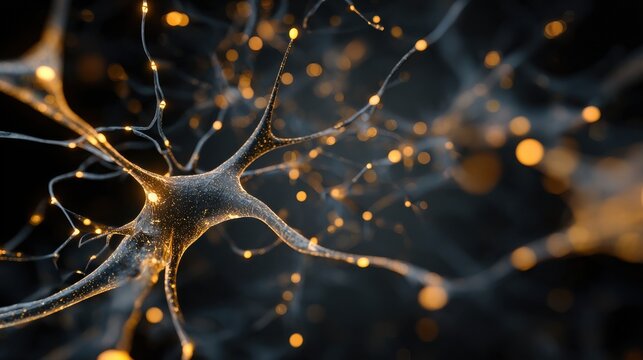 Neuron cell with gold lights background image