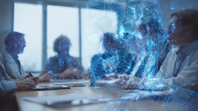 Ai in business meeting concept artificial intelligence face digital transformation and technology innovation