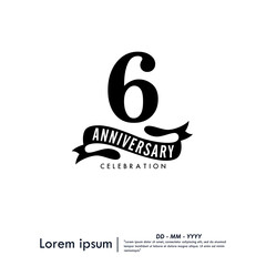 Fototapeta premium 6th years anniversary celebration emblem. congratulations anniversary logo isolated with ribbon on white background. vector illustration template design for web, flyers, poster, greeting card 