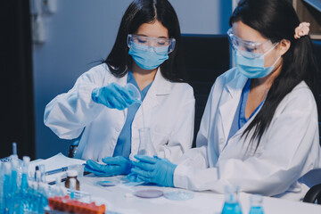 Research, experiment and medical trial being done by a scientist in a lab, science facility or...