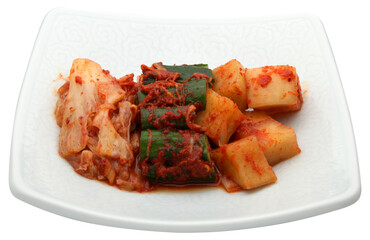 Korean Side Dish Set with Three Types of Kimchi