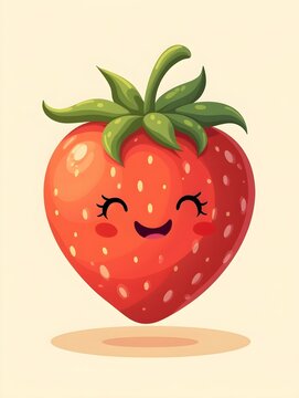 Adorable Cartoon Strawberry Illustration With Happy Face Design For Kids