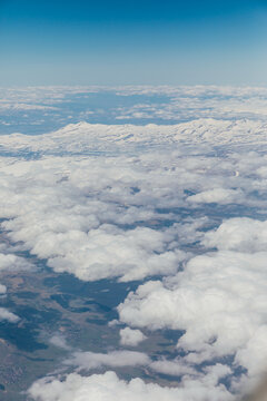 Landscape on the tops of the mountains of the Caucasus from an airplane elluminator